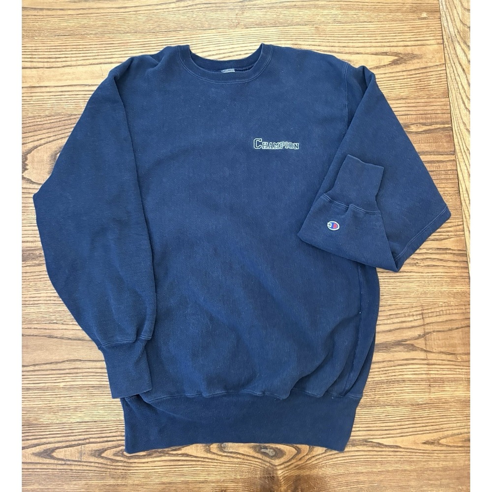 Vintage 90s Champion Reverse Weave Men's 2XL Navy Logo Crewneck‎ Sweatshirt